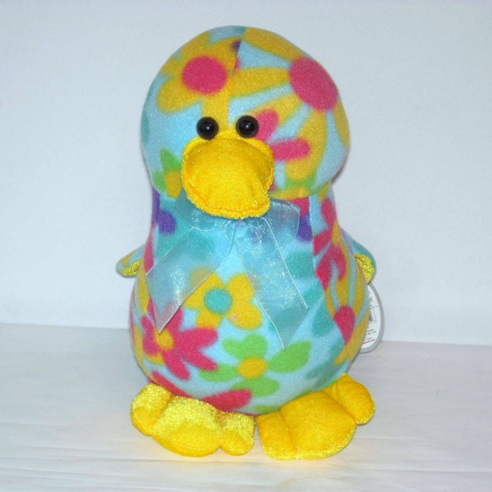 CALPLUSH COLORFUL FLORAL PLUSH DUCK NEW
